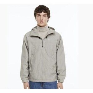 H&M Men Gray Windbreaker Size S Water Repellent Hooded Jacket Basic Essential